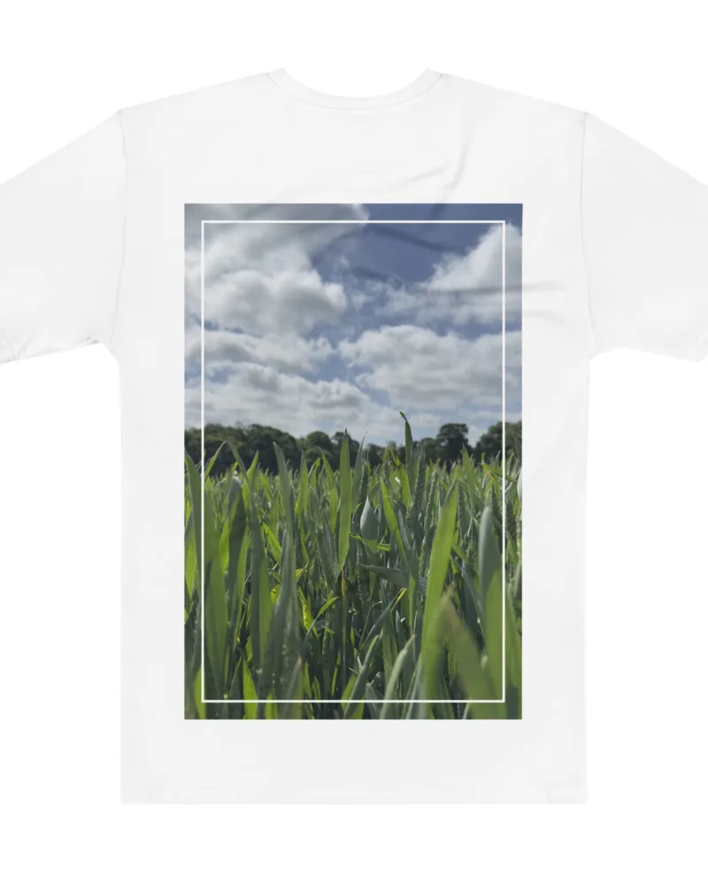 The photograph printed and framed on the back of a t-shirt