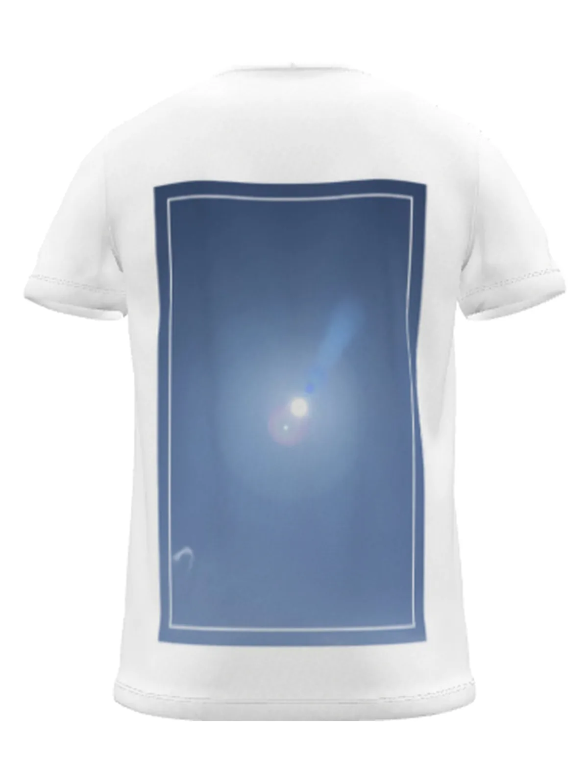 The photograph printed and framed on the back of a t-shirt