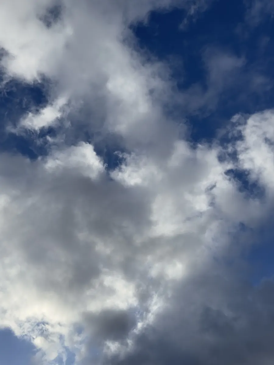 Original sky photograph, white and grey cloud on blue