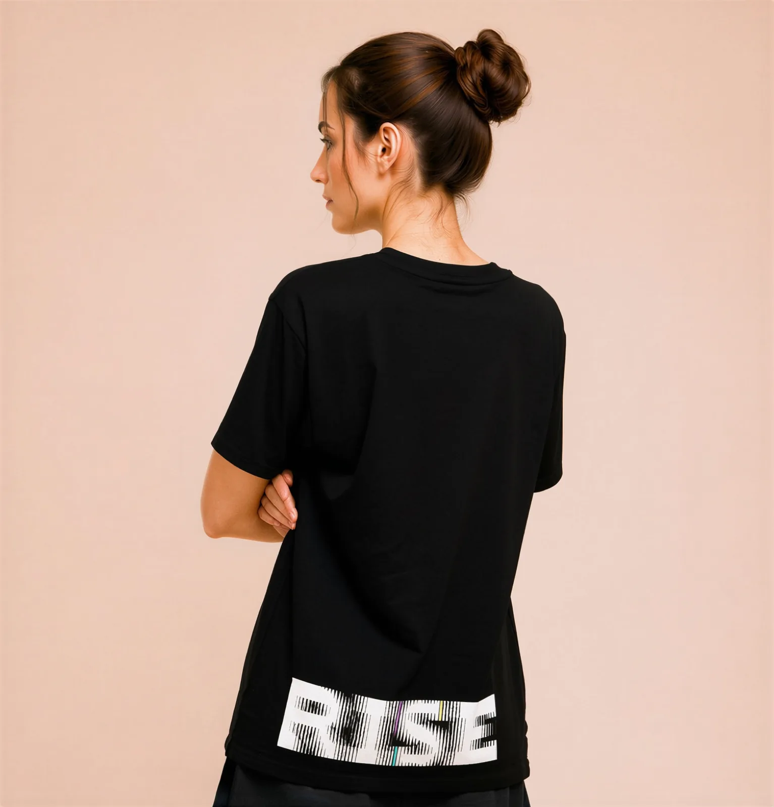 RISE wordart print worn on a tee