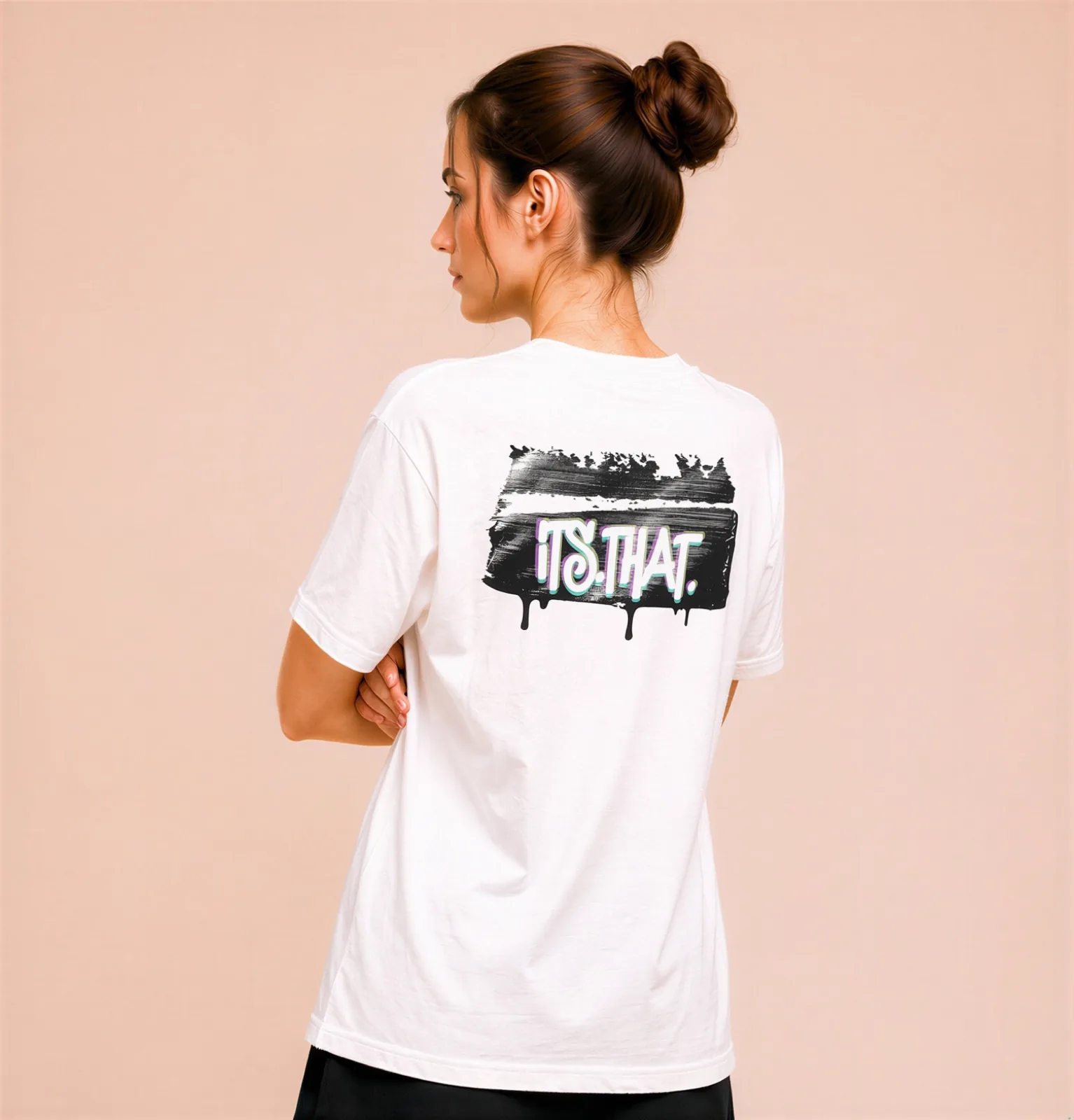 Wordart graffiti print worn on a tee