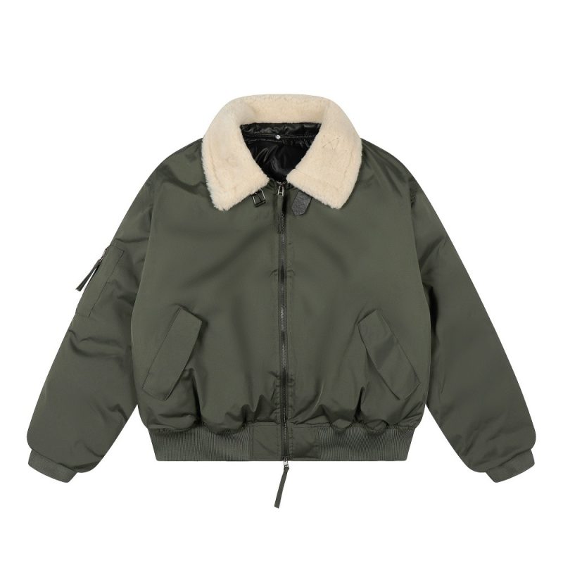 Zip Jacket w/ Faux Fur Collared - Gathered Waist & Cuffs