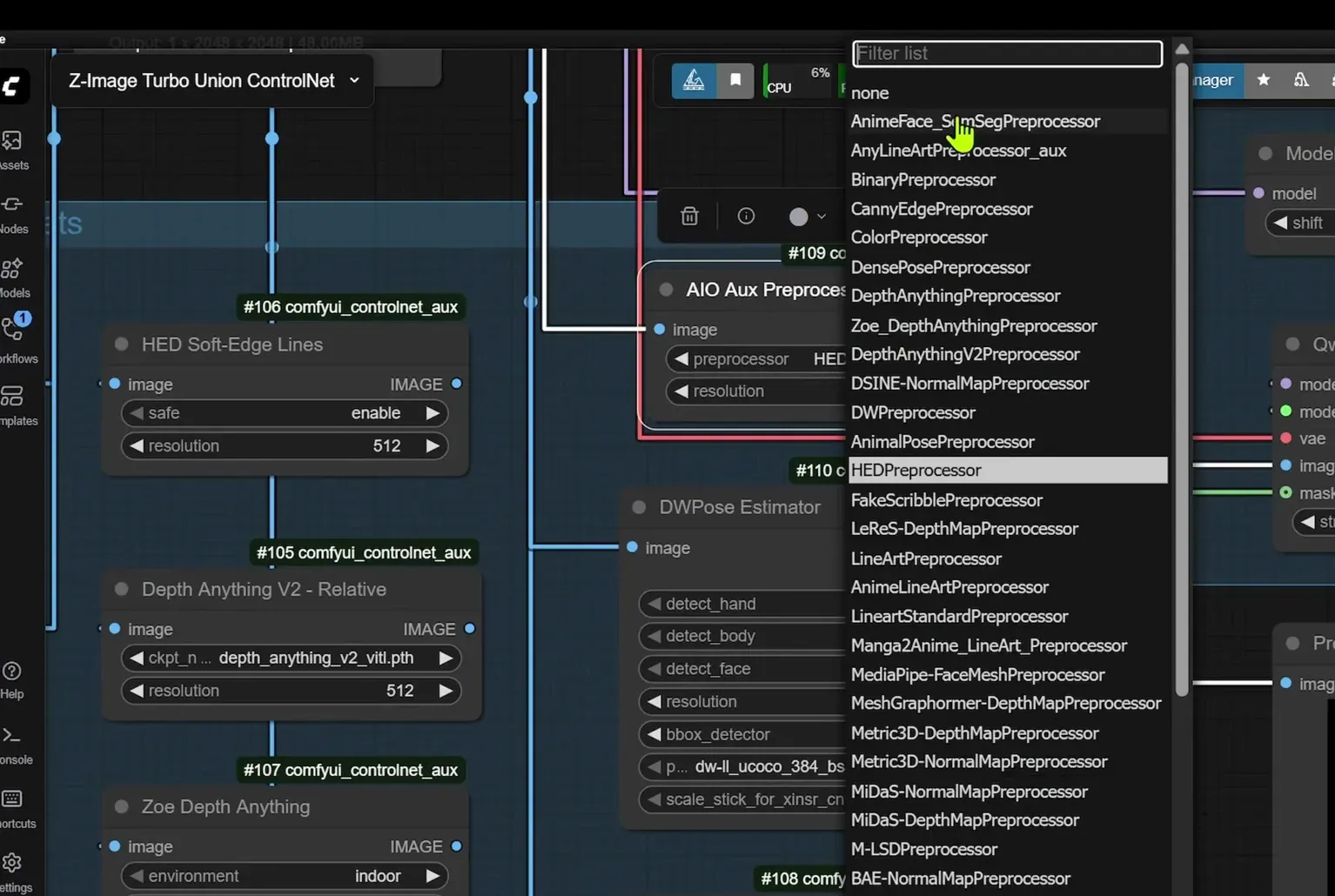 ComfyUI node-graph workflow diagram for Z-Image-Turbo with ControlNet, showing benchmark results and the connected text encoder, diffusion model, VAE, and ControlNet nodes