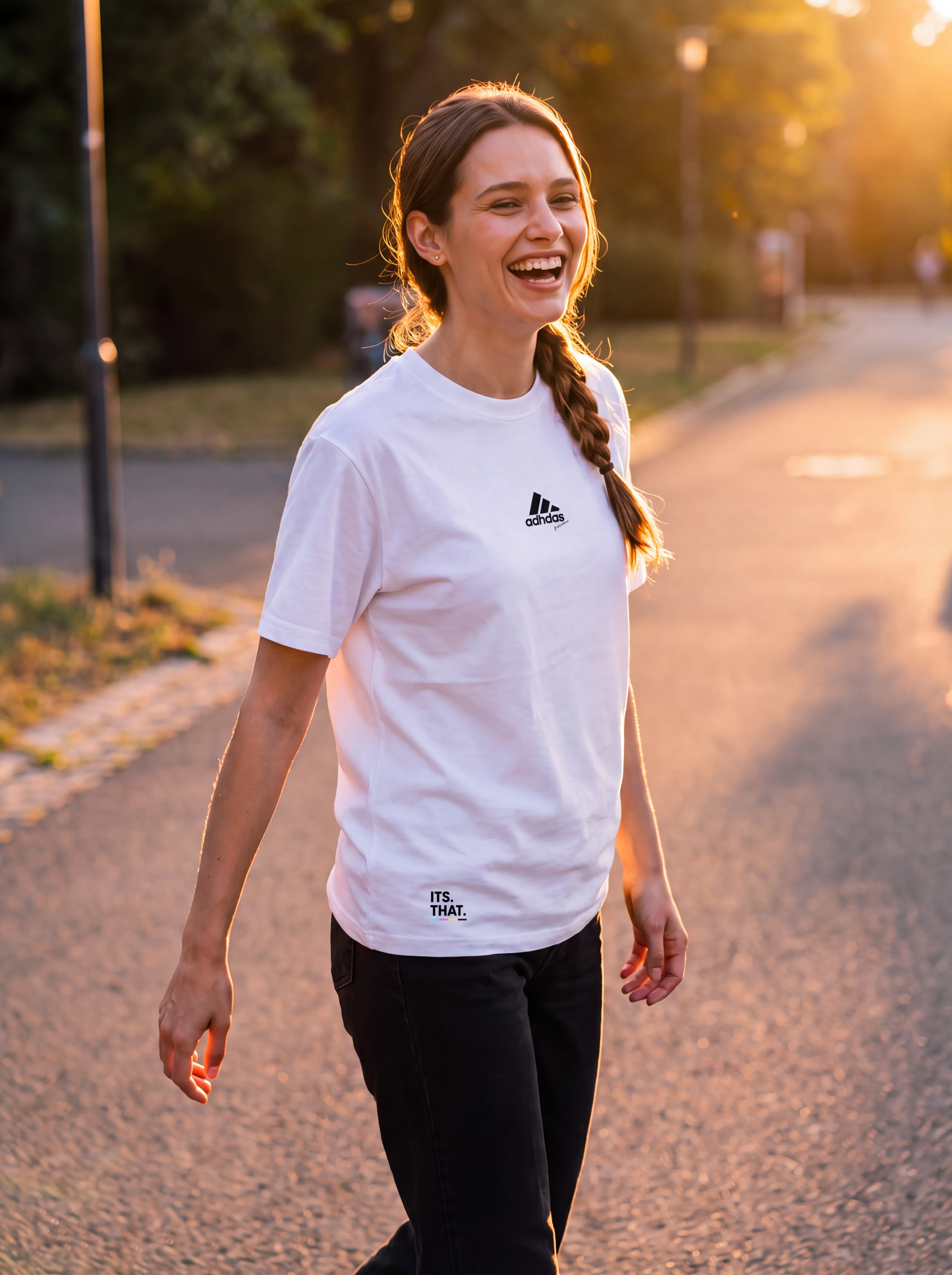ADHDas Front Tee worn by a model
