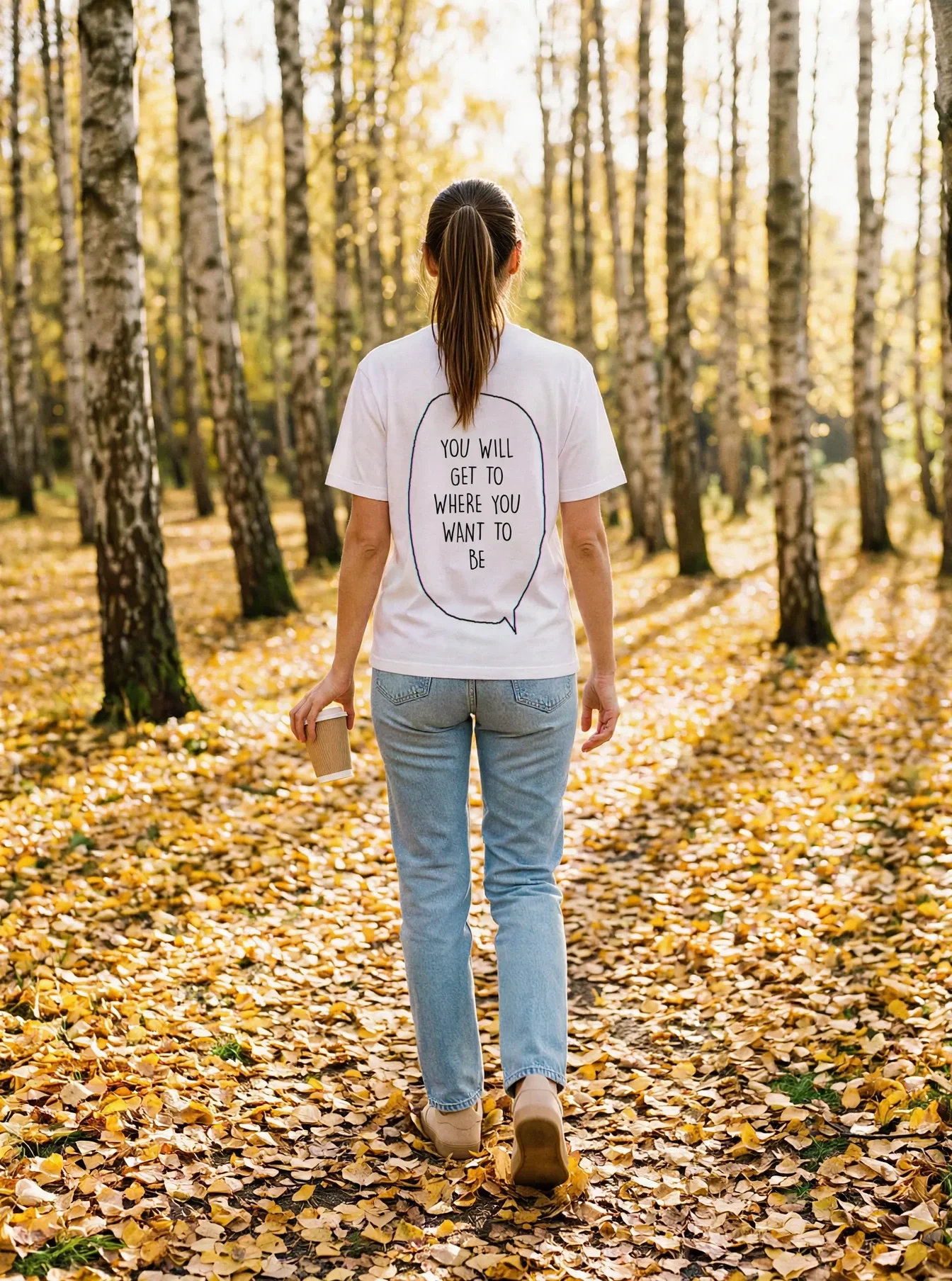 "you will get to where you want to be" Backprint Tee worn by a model