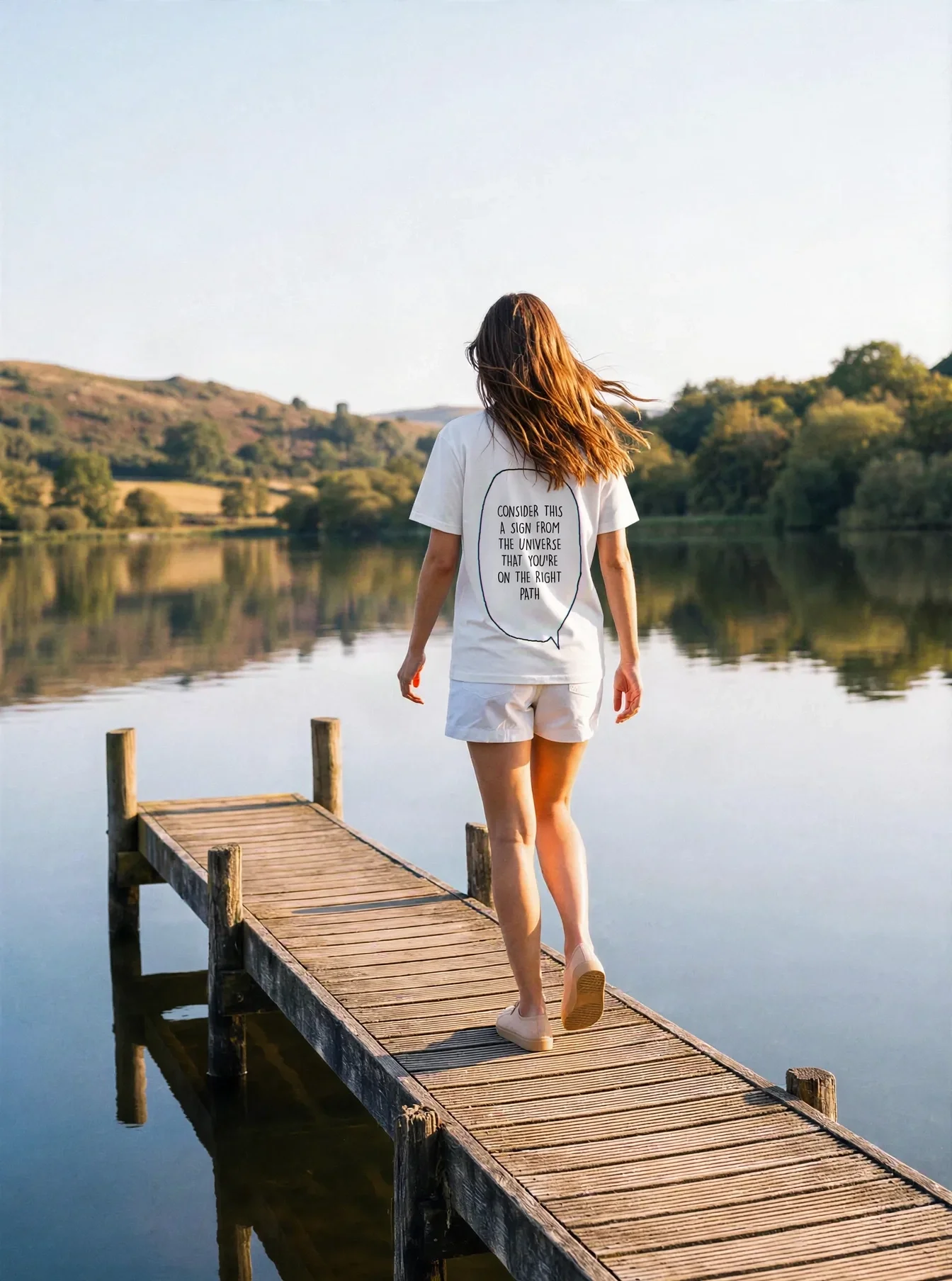 "consider this a sign from the universe that you're on the right path" Backprint Tee worn by a model