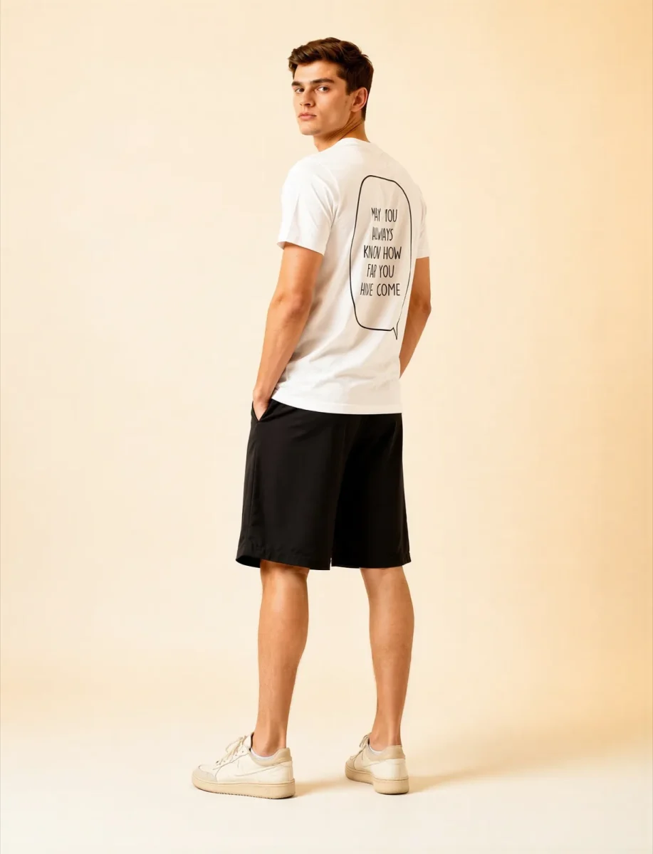 "MAY YOU ALWAYS KNOW HOW FAR YOU HAVE COME" Backprint Tee, back view, Its.That.