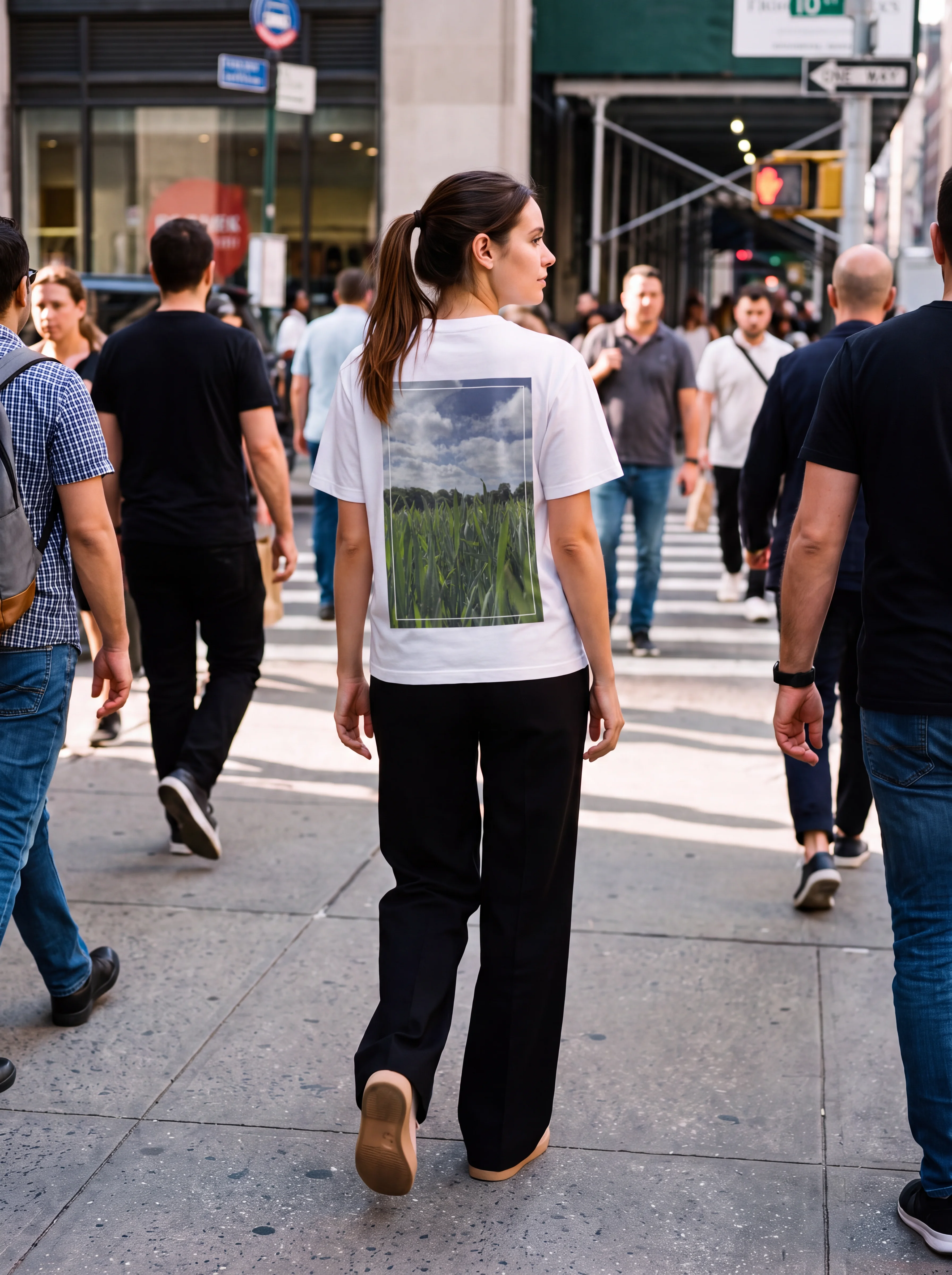 'Green Blades' Photo Print | Backprint T-shirt worn by a model