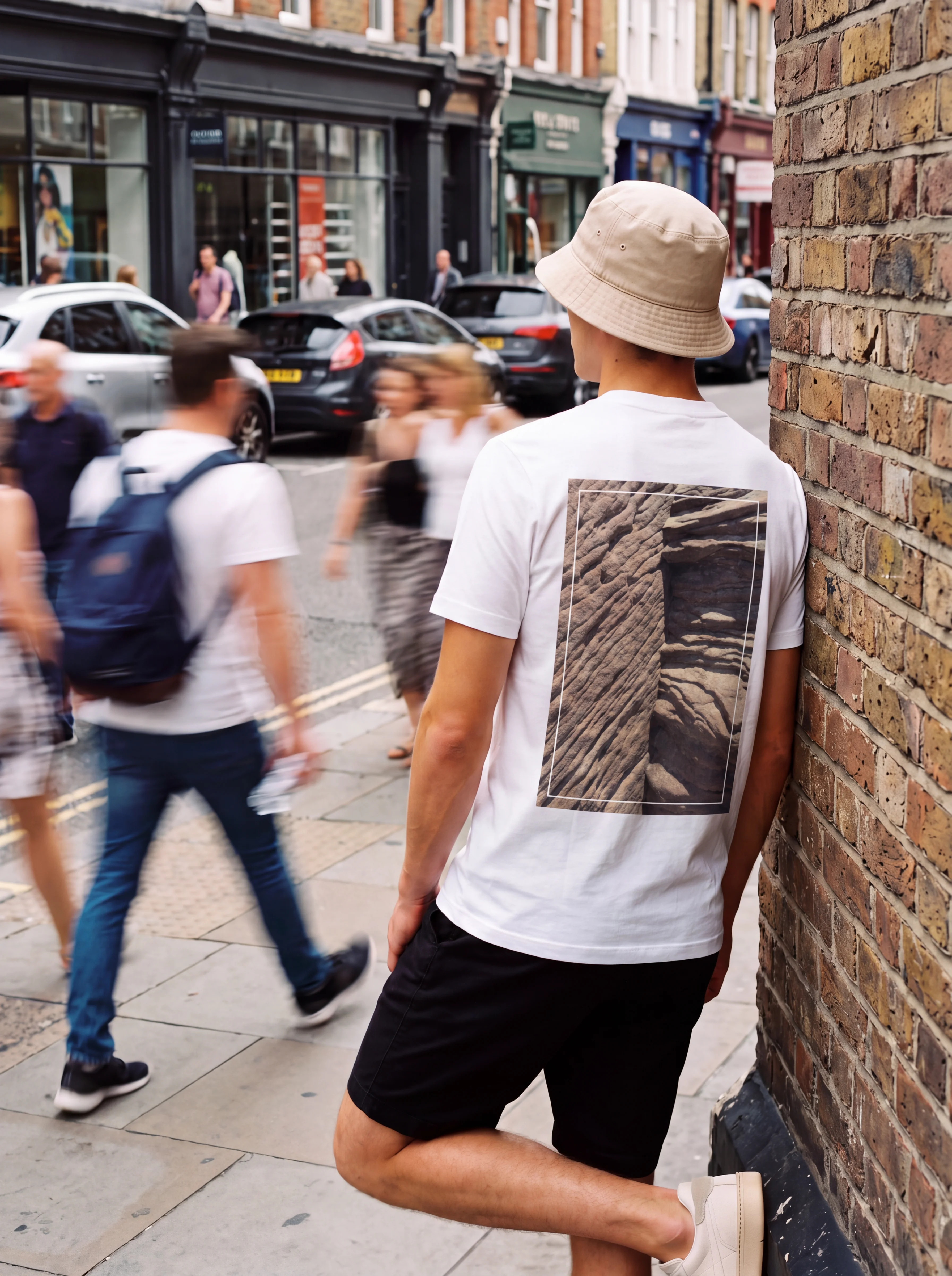 'Sandstone Strata' Photo Print | Backprint T-shirt worn by a model