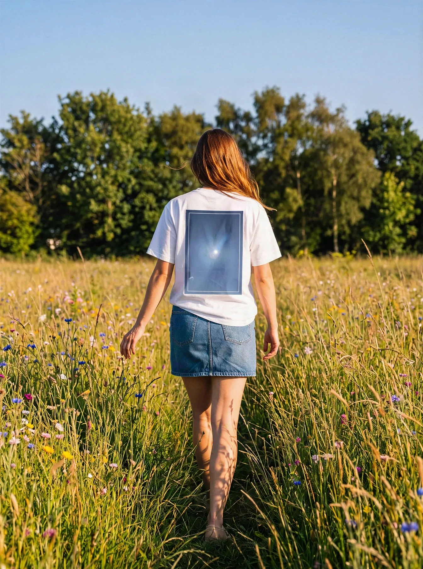 'Open Sky' Photo Print | Backprint T-shirt worn by a model