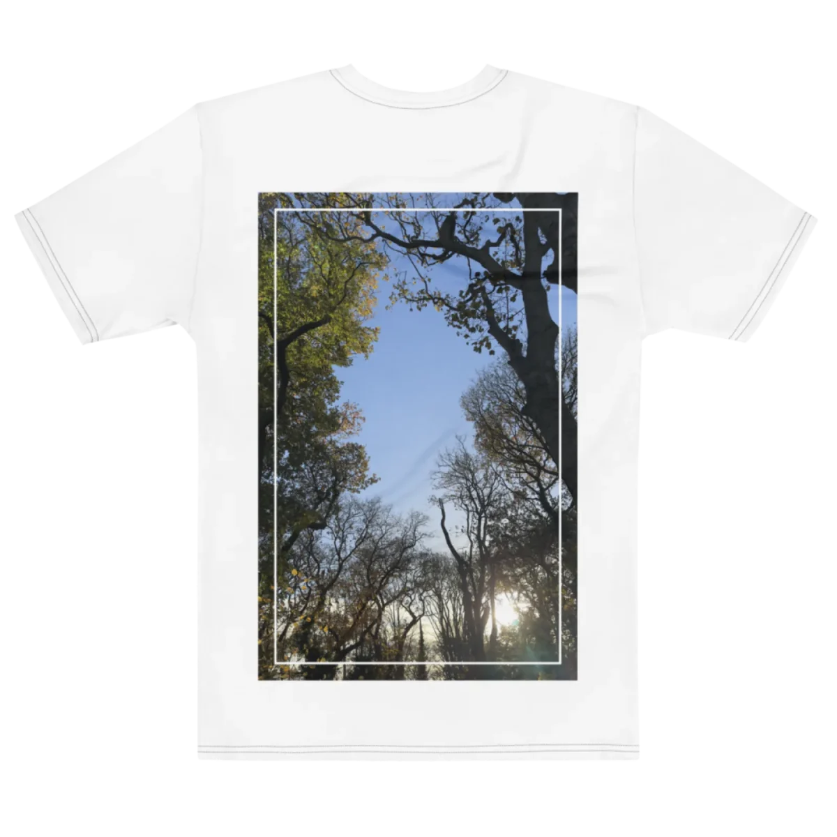 'Tall Trees' Photo Print | Backprint T-shirt, flat back view, Its.That.