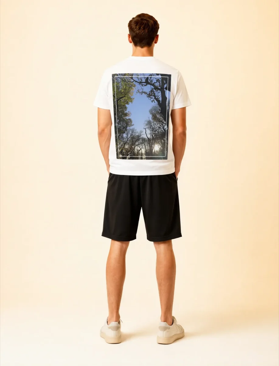 'Tall Trees' Photo Print | Backprint T-shirt, back view, Its.That.