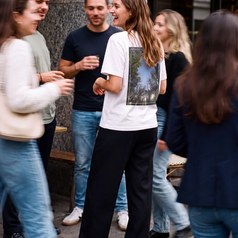 'Tall Trees' Photo Print | Backprint T-shirt worn by a model
