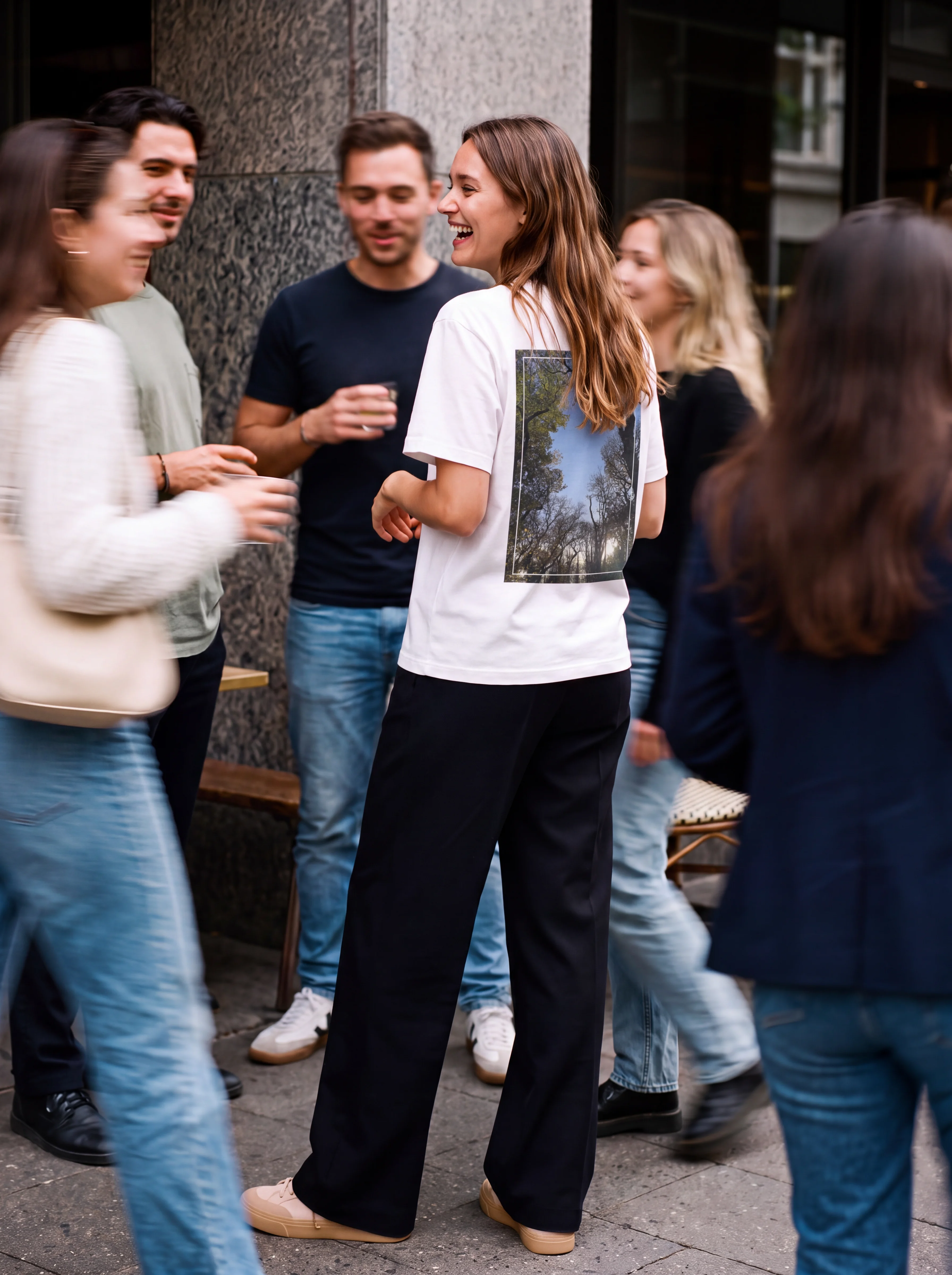 'Tall Trees' Photo Print | Backprint T-shirt worn by a model