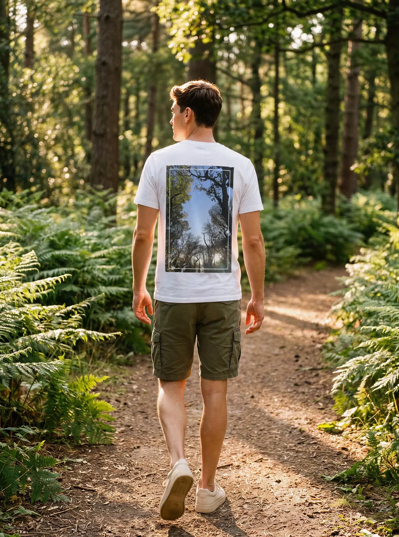 'Tall Trees' Photo Print | Backprint T-shirt worn by a model