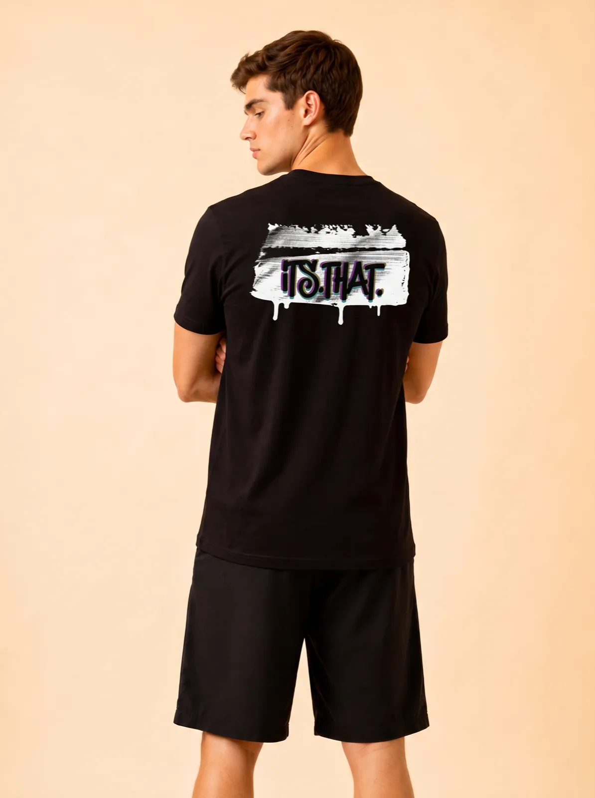'Graffiti' CMYK Word-art | Backprint T-shirt, on model
