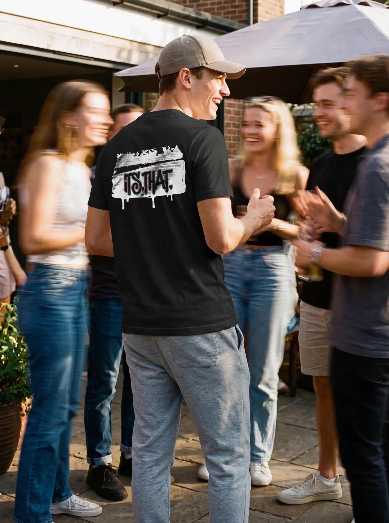 'Graffiti' CMYK Word-art | Backprint T-shirt worn by a model