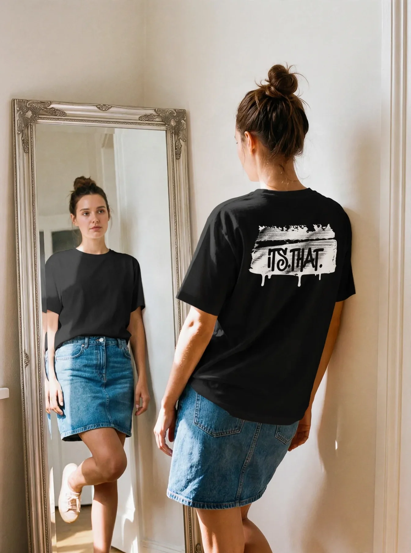 'Graffiti' Word-art | Backprint T-shirt worn by a model