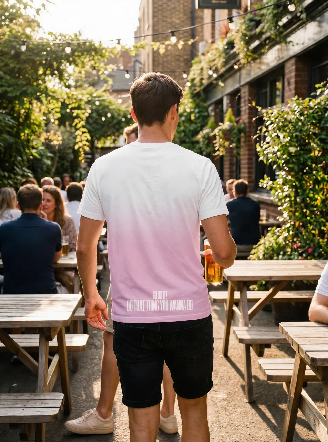"GO DO THAT THING YOU WANNA DO" Backprint Tee worn by a model