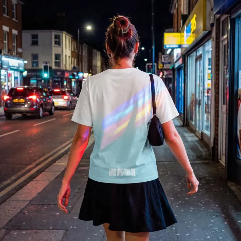 "Own who you are" Backprint Tee worn by a model