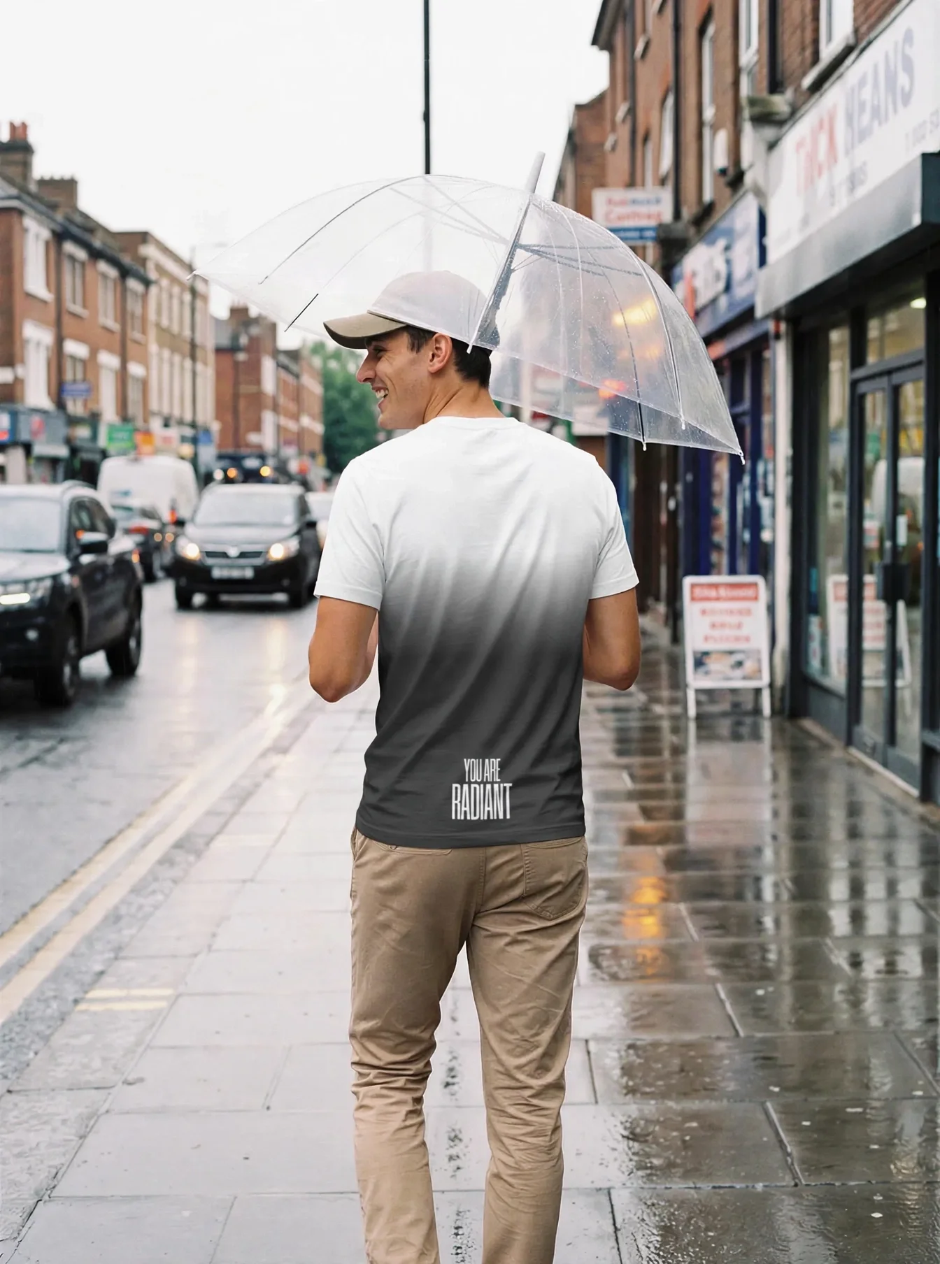 "YOU ARE RADIANT" Backprint Tee worn by a model