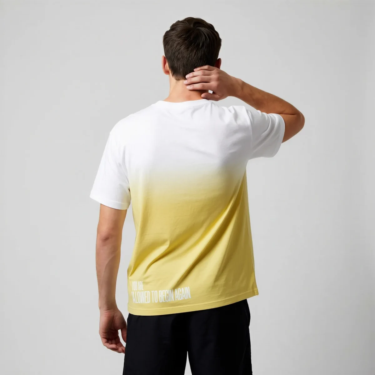 "You're allowed to begin again" Backprint Tee, back view, Its.That.