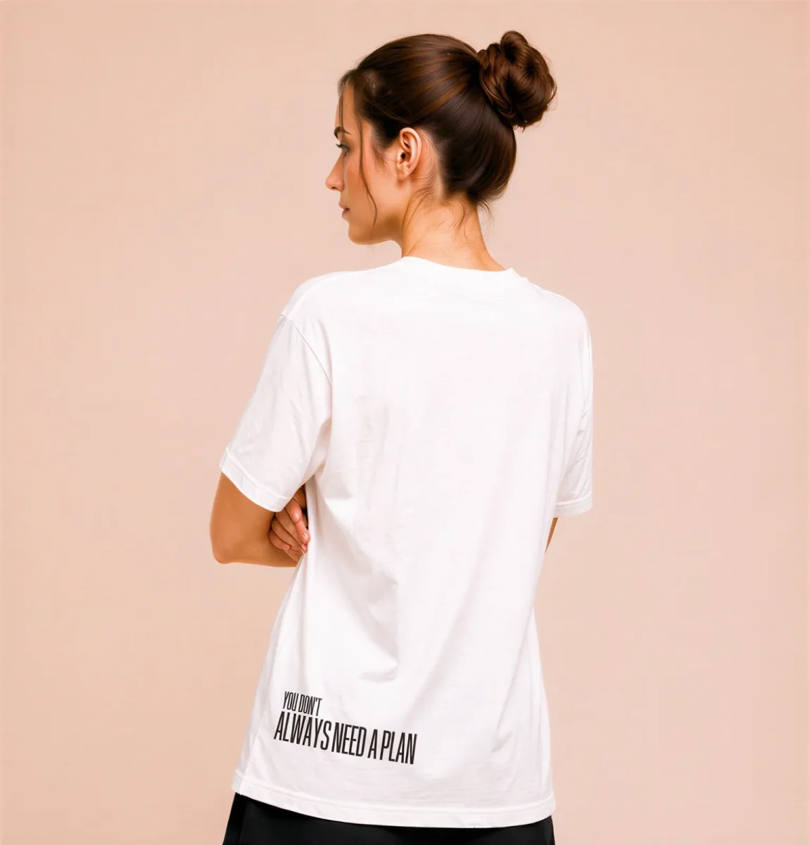 "YOU DON'T ALWAYS NEED A PLAN" Backprint Tee, back view, Its.That.