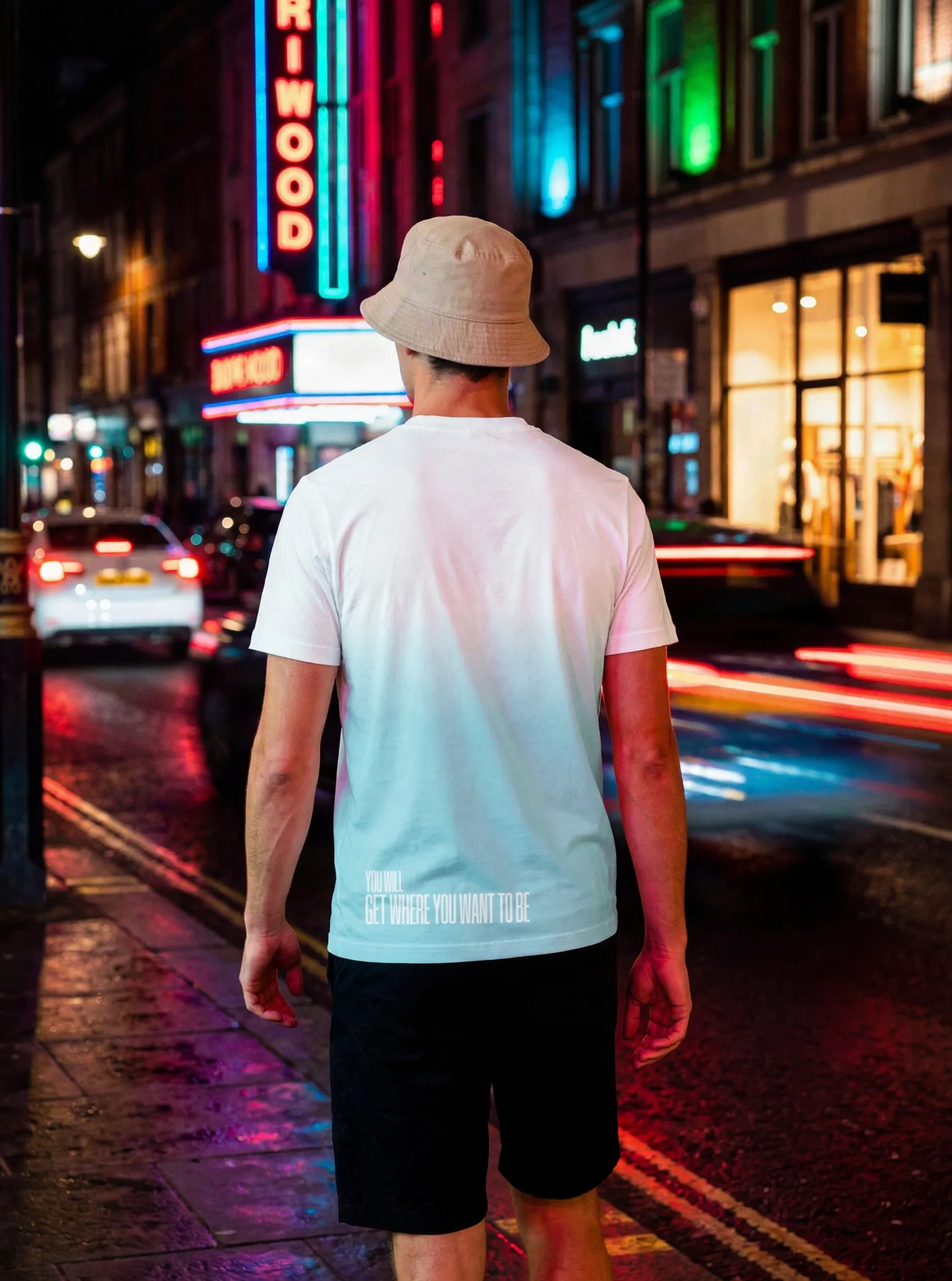 "you will get to where you want to be" Backprint Tee (Hem Print), on model