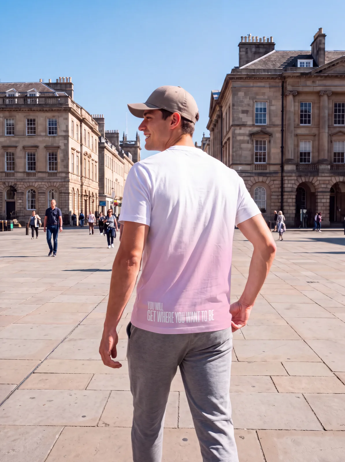 "you will get to where you want to be" Backprint Tee (Hem Print), on model
