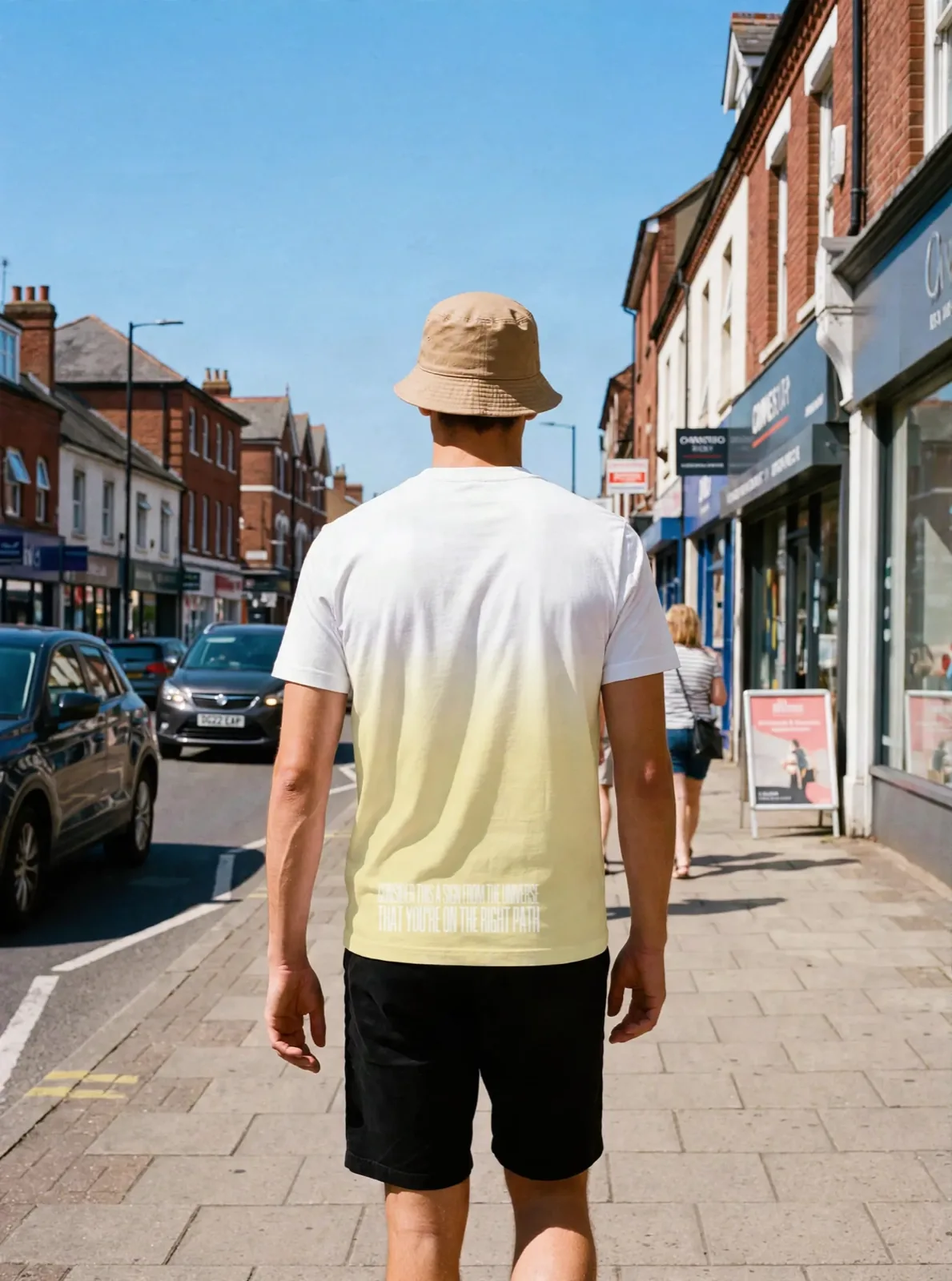 "consider this a sign from the universe that you're on the right path" Backprint Tee (Hem Print), on model