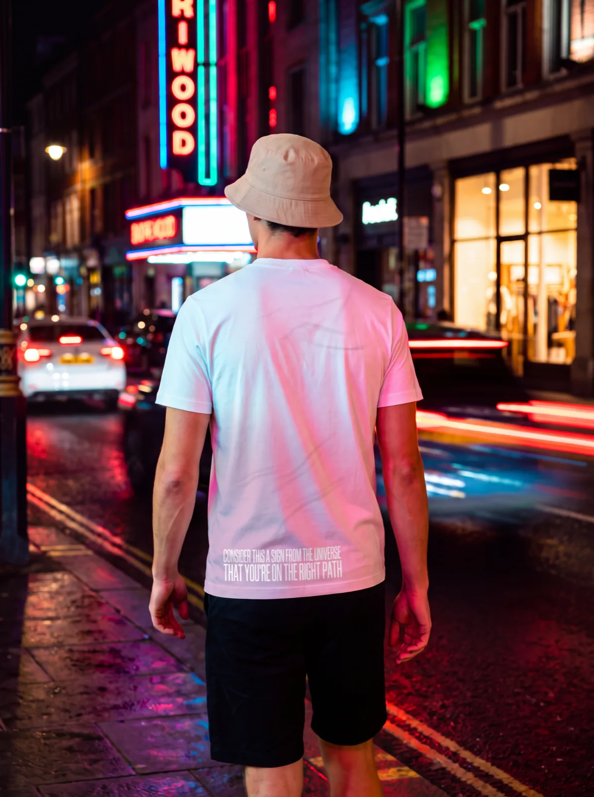 "consider this a sign from the universe that you're on the right path" Backprint Tee (Hem Print), on model