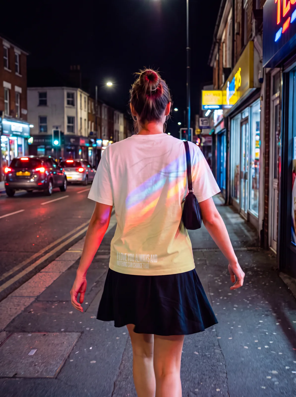 "I love you always and nothing can change that." Backprint Tee, on model