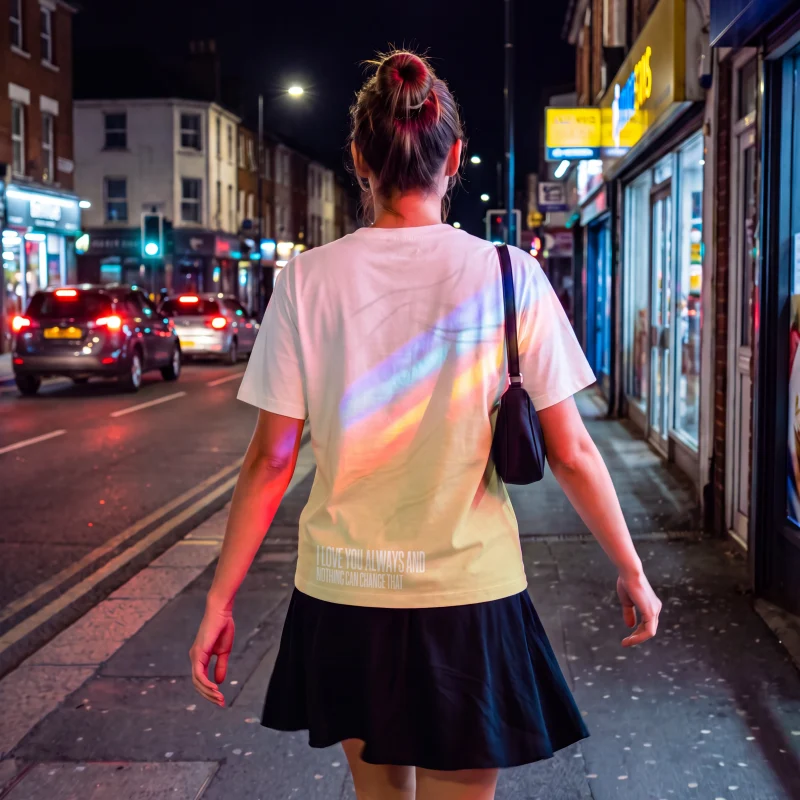 "I love you always and nothing can change that." Backprint Tee worn by a model