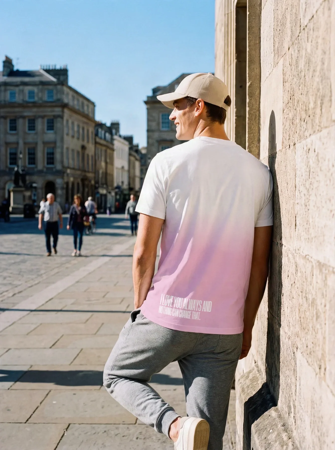 "I love you always and nothing can change that." Backprint Tee worn by a model