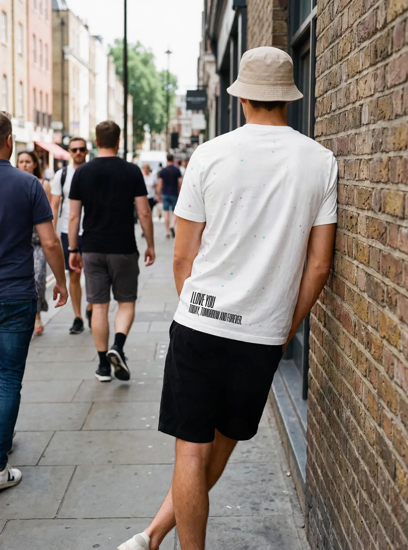 "i love you today, tomorrow and forever." Backprint Tee worn by a model