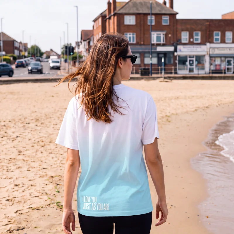 "i love you just as you are" Backprint Tee worn by a model