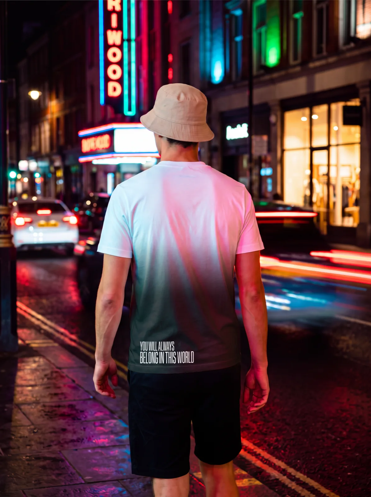 "YOU BELONG IN THIS WORLD" Backprint Tee, on model