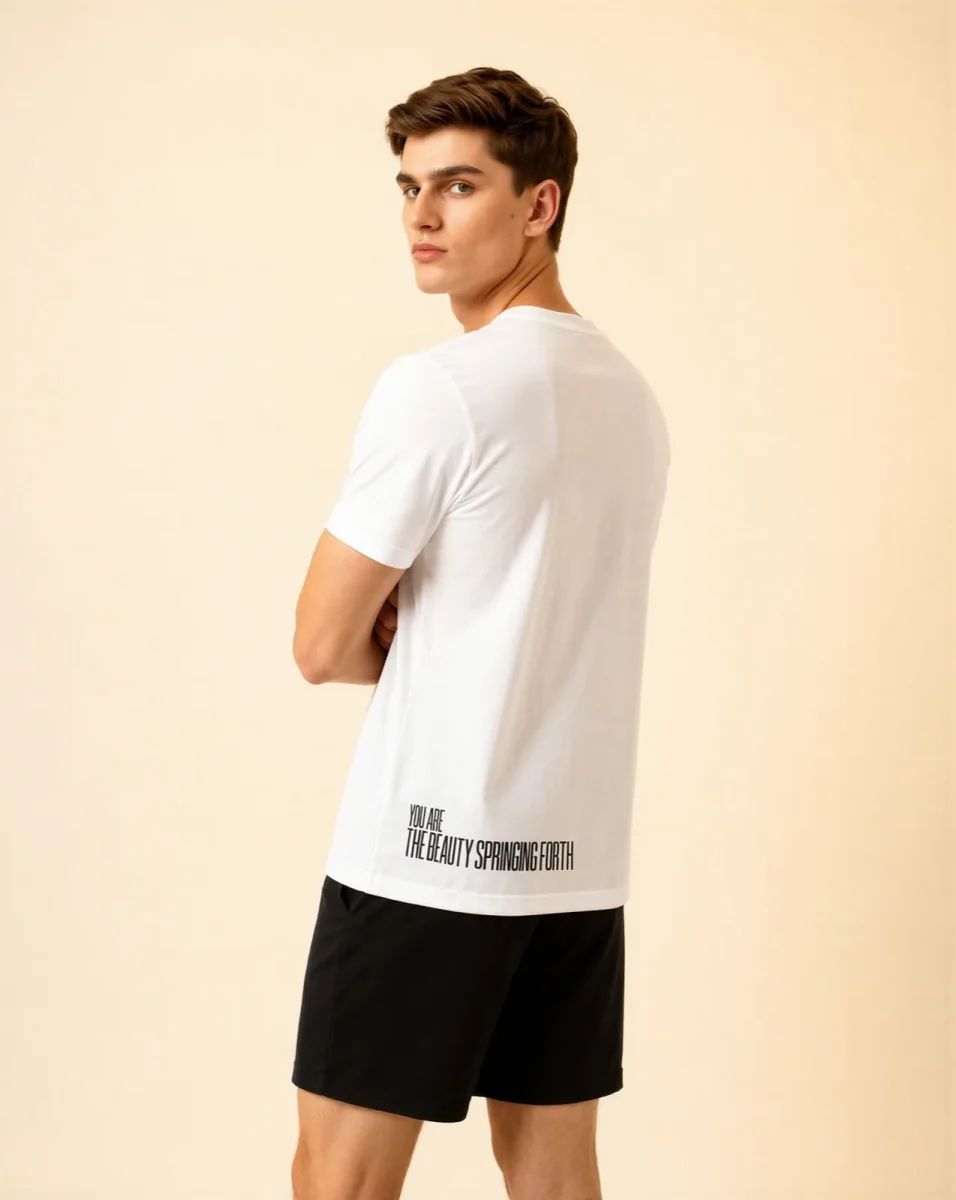 "MAY BEAUTIFUL NEW THINGS SPRING FORTH" Backprint Tee, back view, Its.That.