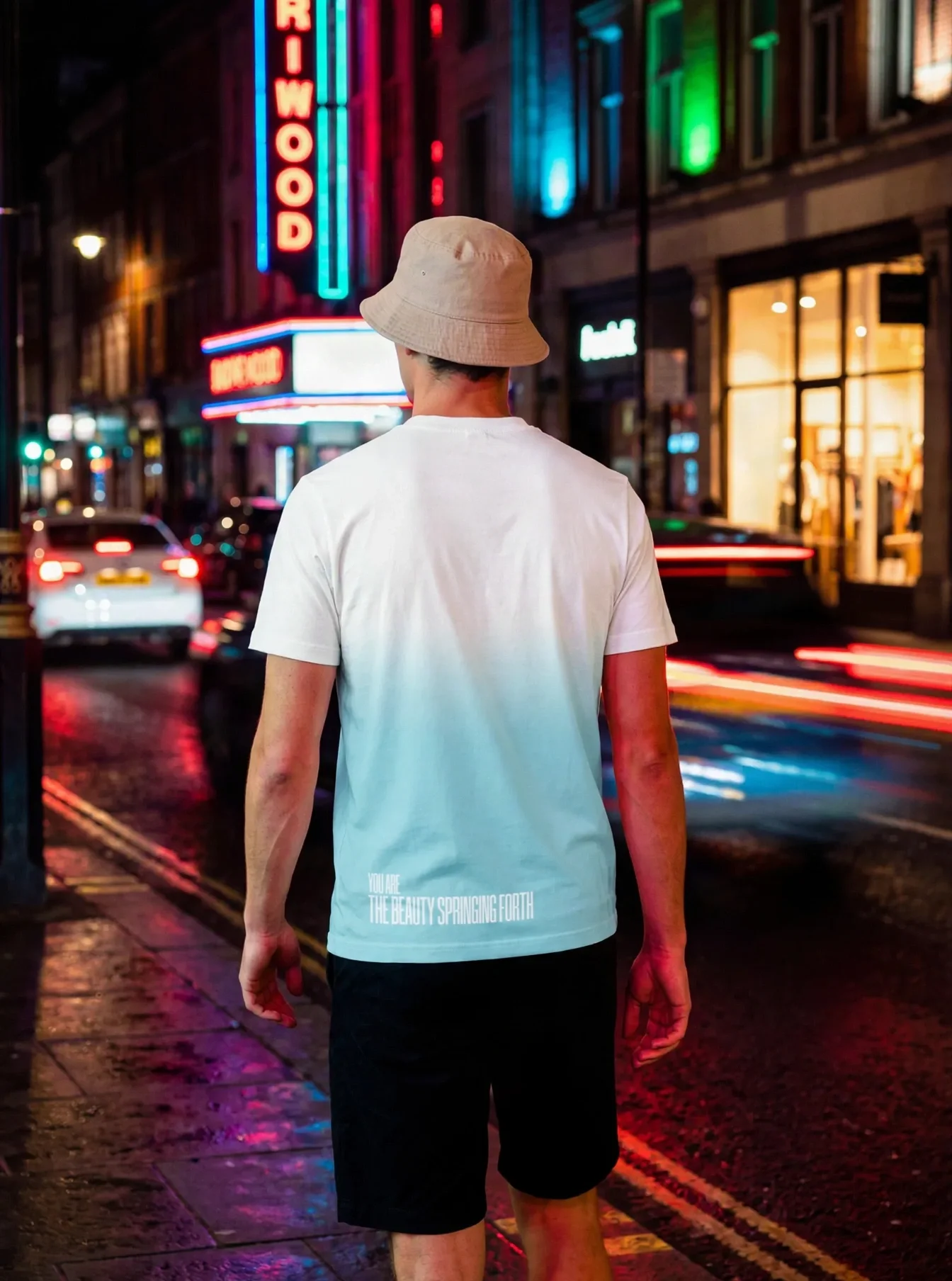 "MAY BEAUTIFUL NEW THINGS SPRING FORTH" Backprint Tee worn by a model