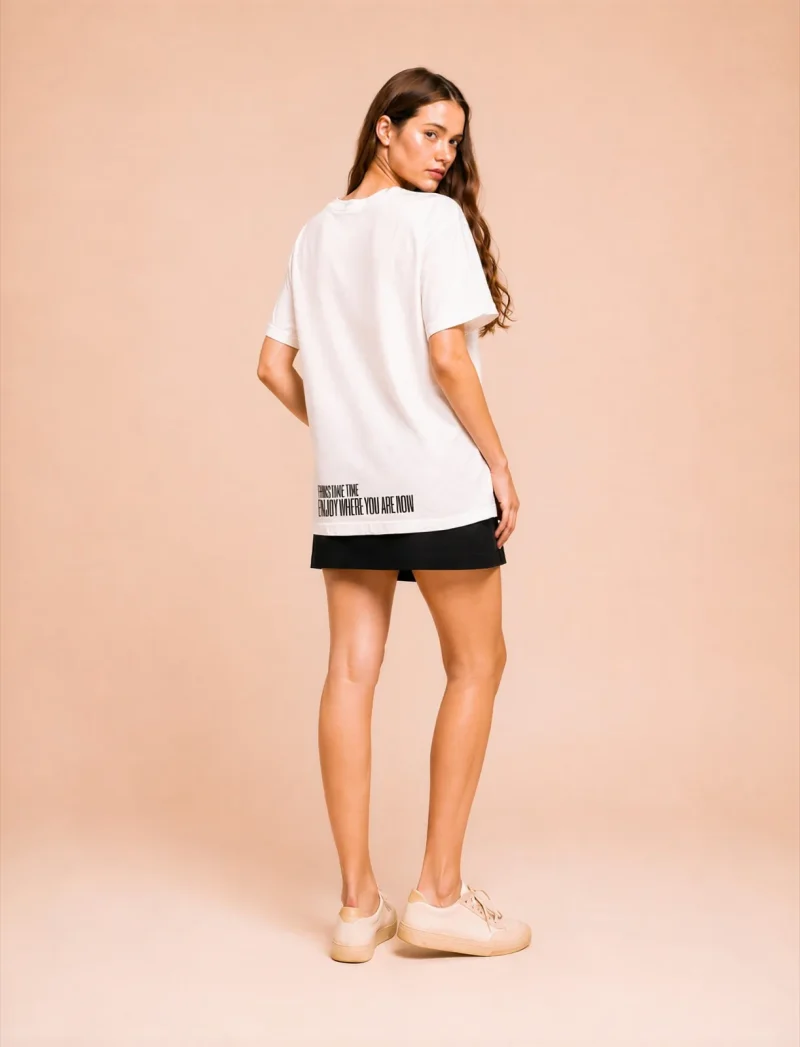 "enjoy where you are now" Backprint Tee, back view, Its.That.