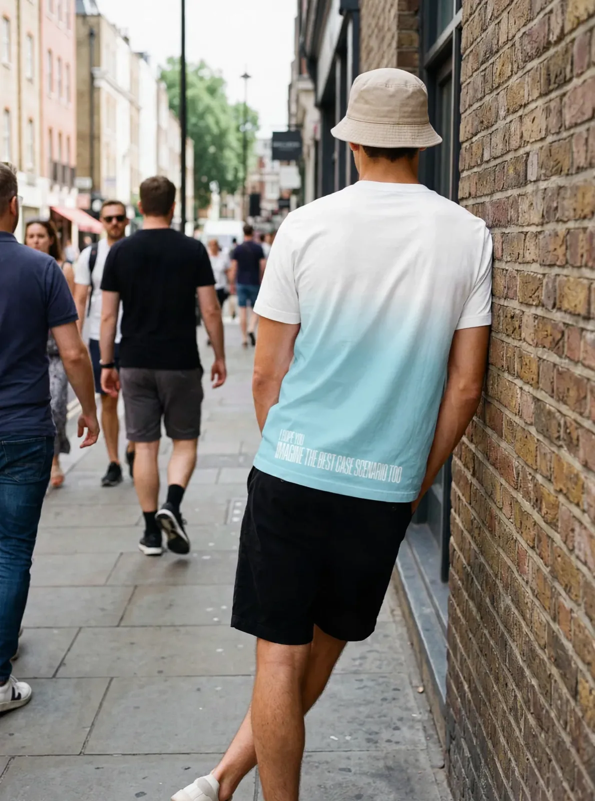 "imagine the best case scenario too" Backprint Tee (Hem Print), back view