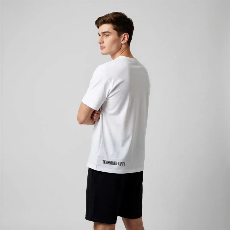 "you make life more beautiful." Backprint Tee, back view, Its.That.