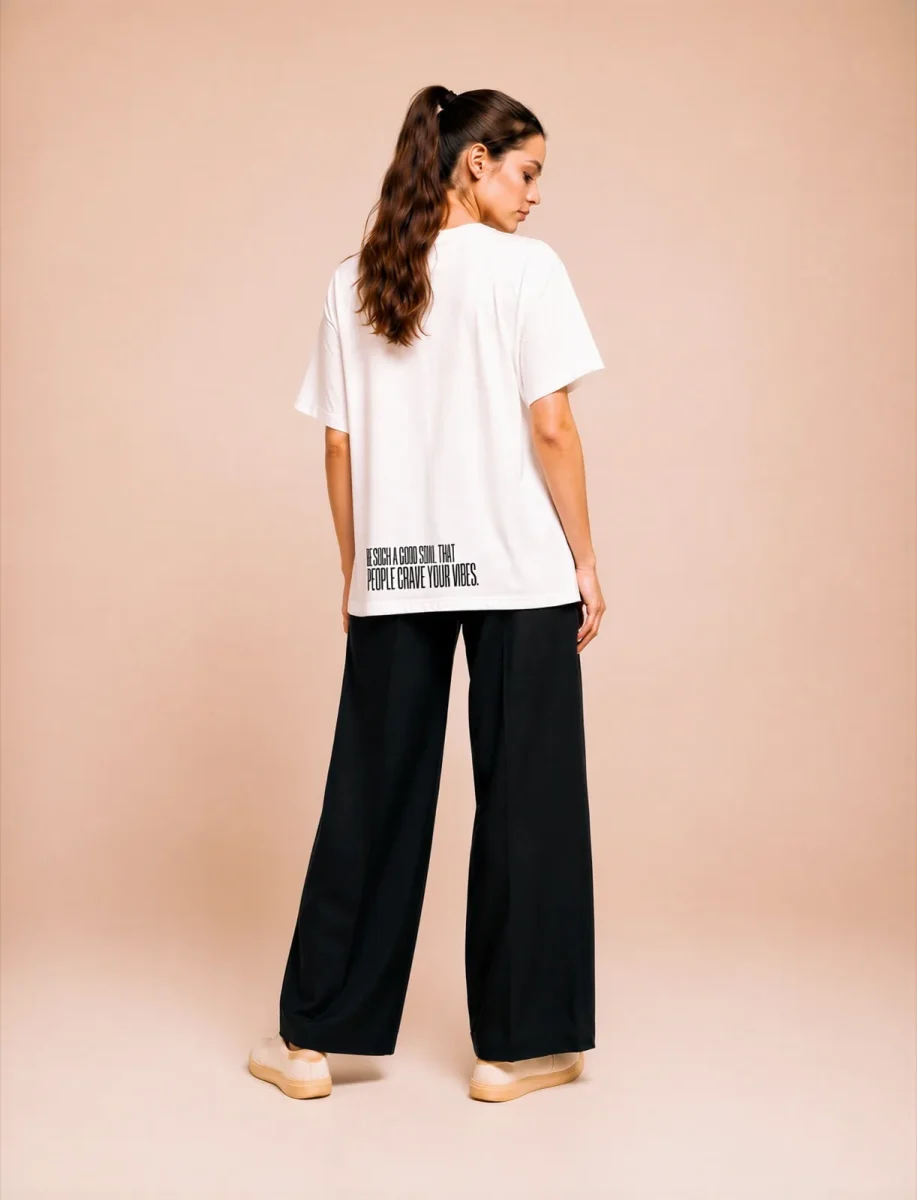 "Be such a good soul that people crave your vibes." Backprint Tee, back view, Its.That.
