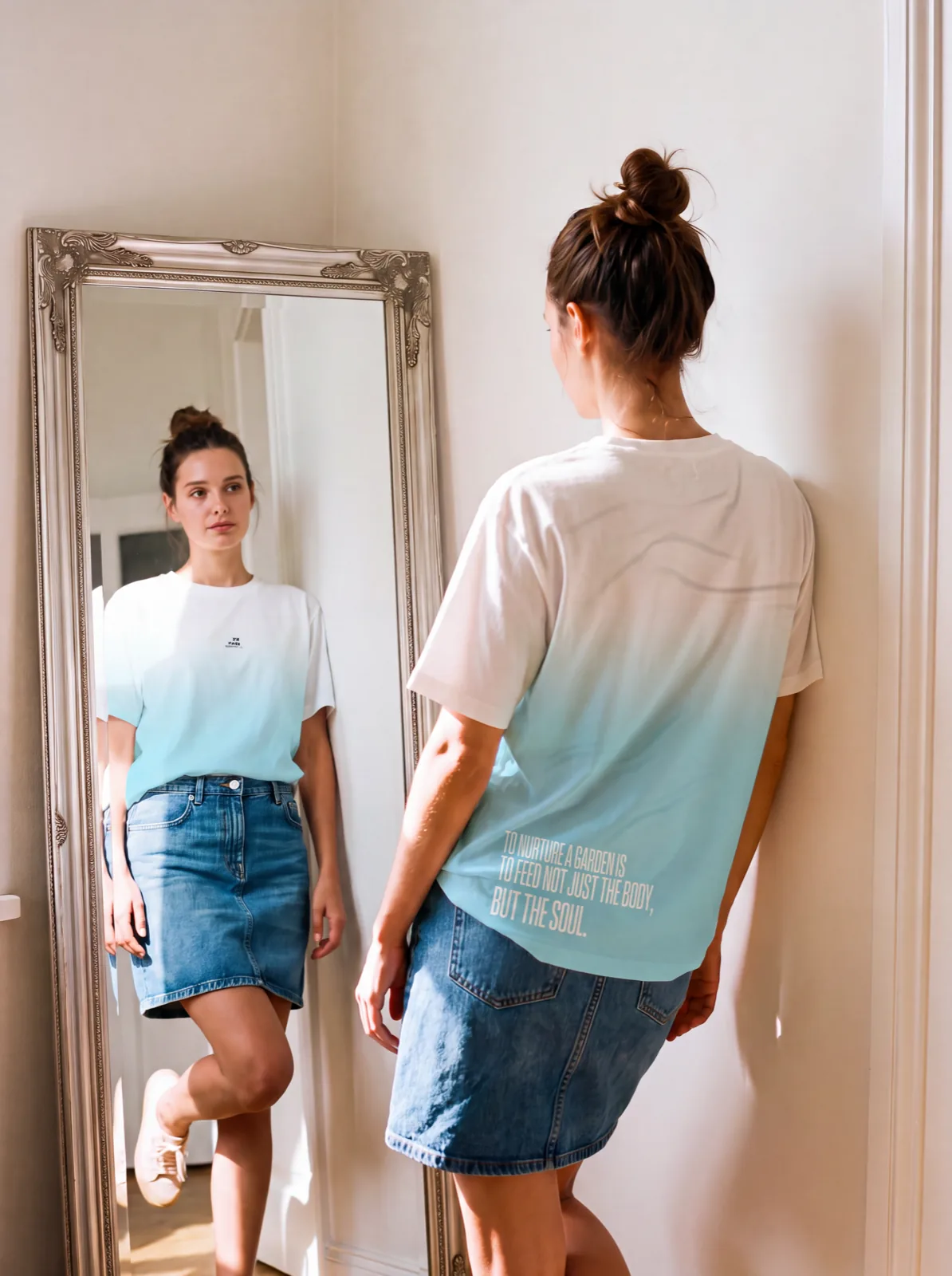 "To nurture a garden is to feed not just the body, but the soul." Backprint Tee, back view