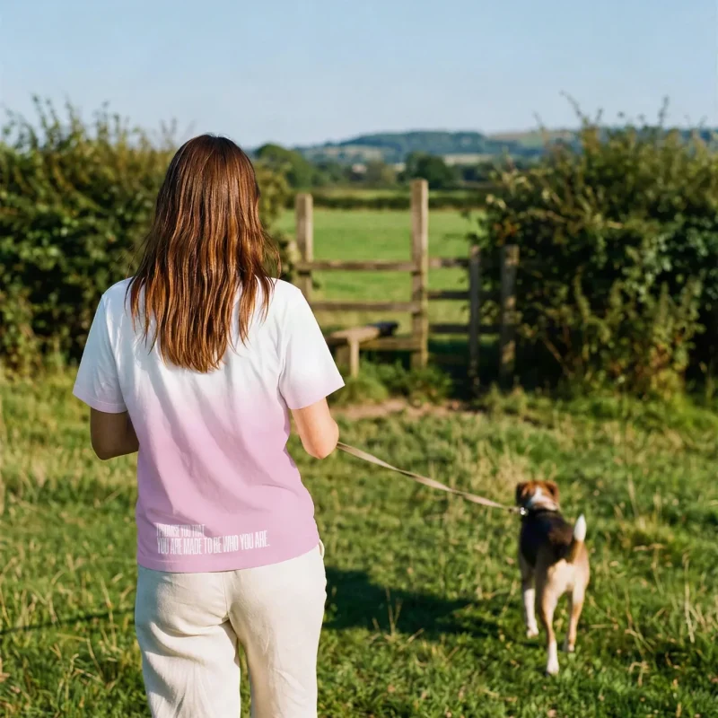 "I PROMISE YOU THAT YOU ARE MADE TO BE WHO YOU ARE." Backprint Tee worn by a model
