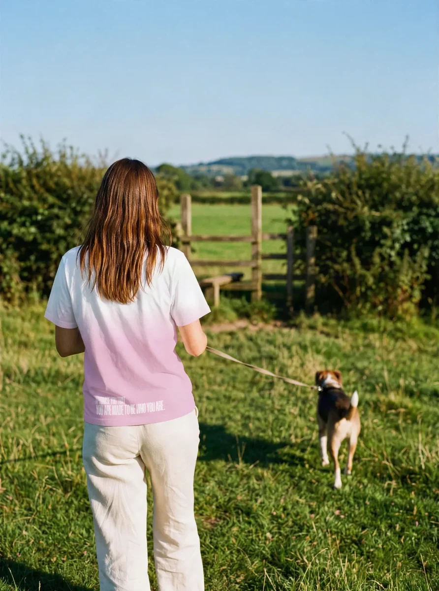 "I PROMISE YOU THAT YOU ARE MADE TO BE WHO YOU ARE." Backprint Tee worn by a model