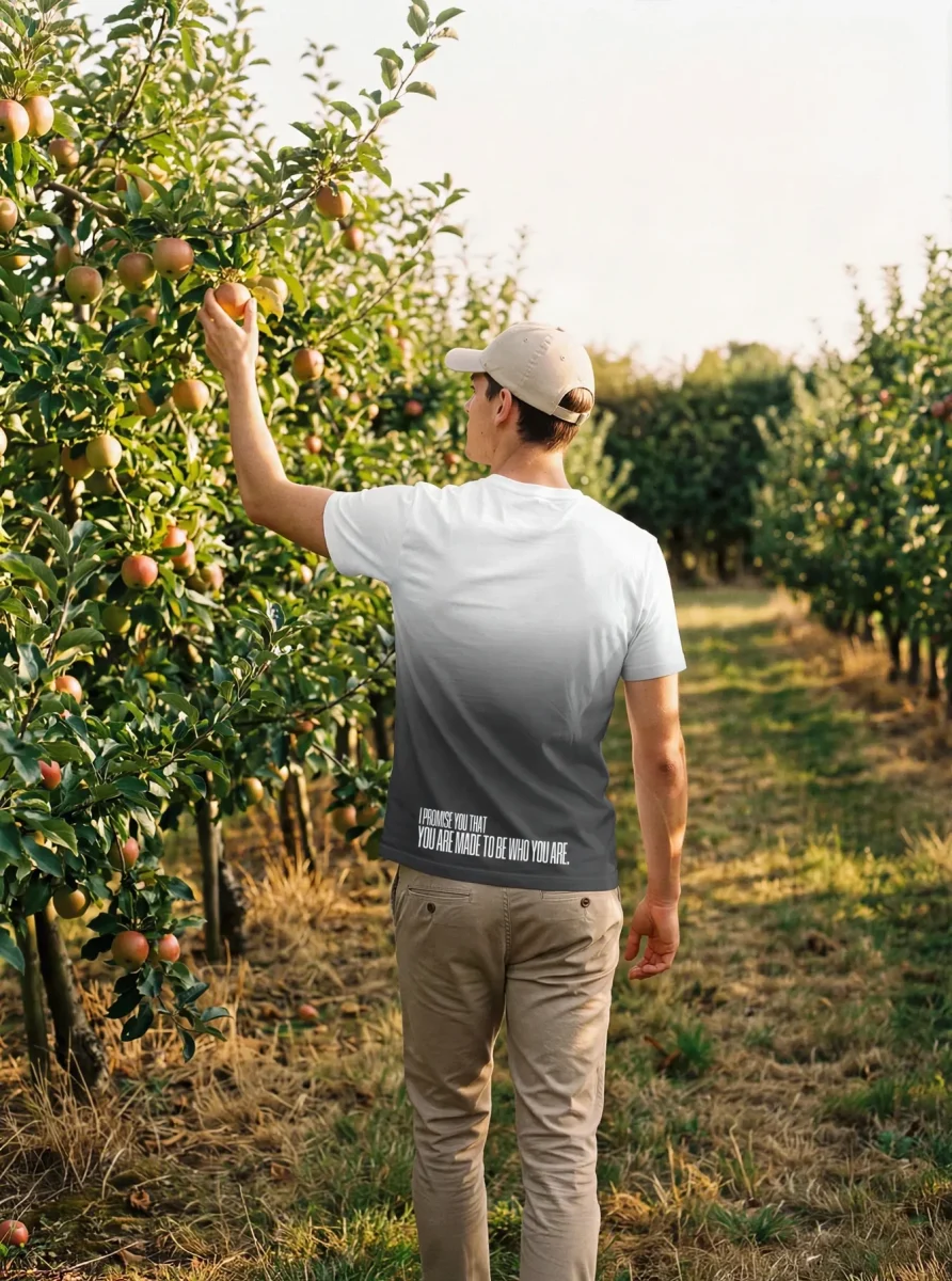 "I PROMISE YOU THAT YOU ARE MADE TO BE WHO YOU ARE." Backprint Tee worn by a model