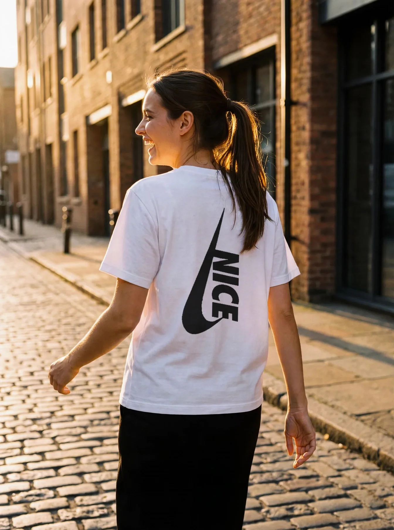 Nice Tick Backprint Tee worn by a model