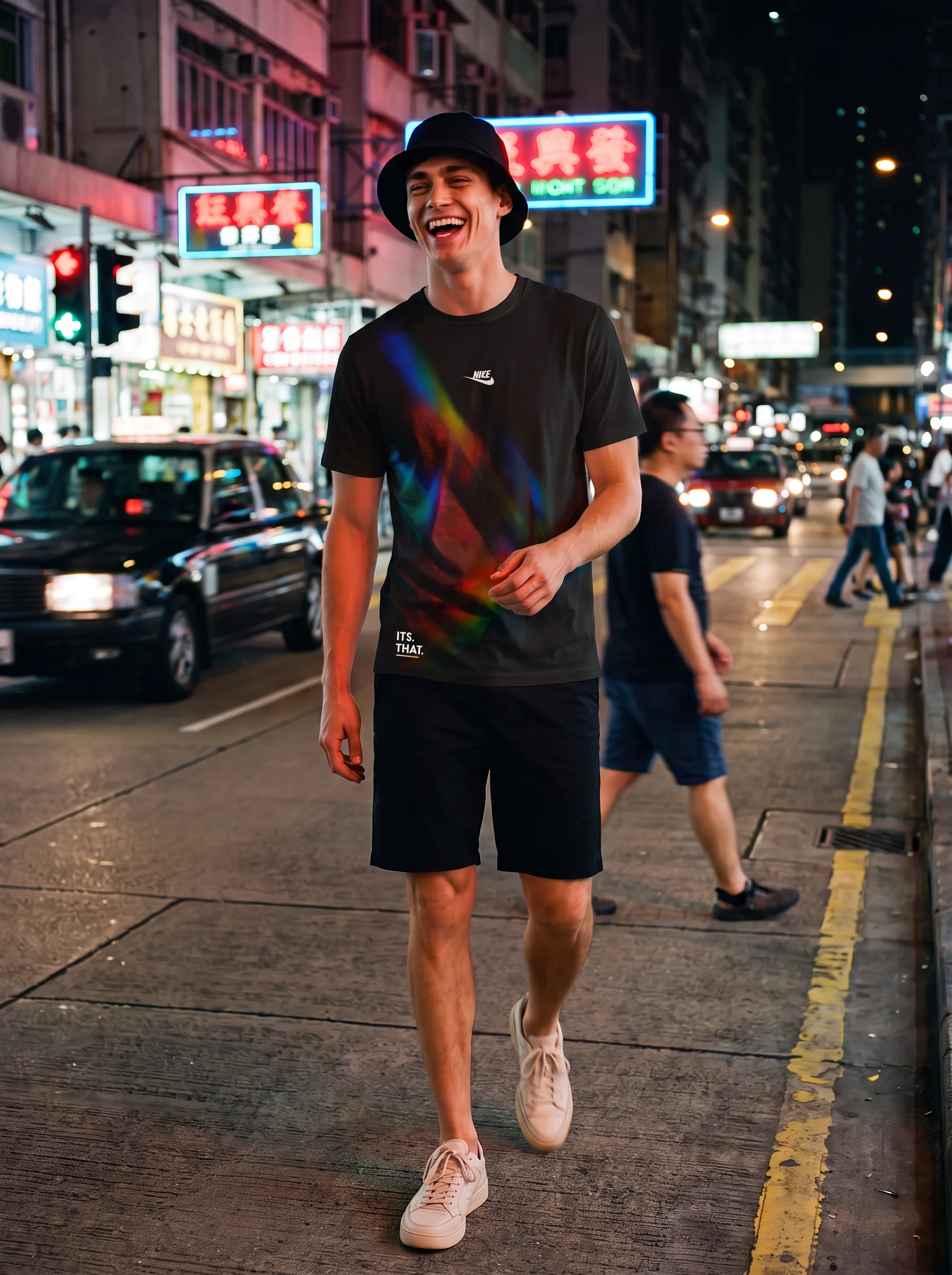Nice Tick Front Tee worn by a model