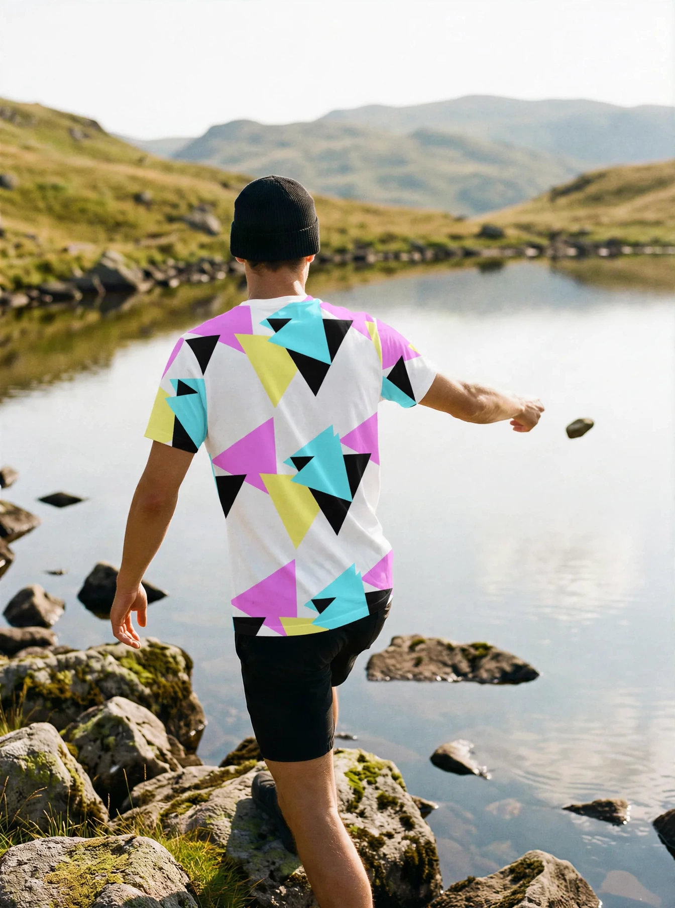 Geo Blocks All-Over Print T-Shirt, white colourway, back view